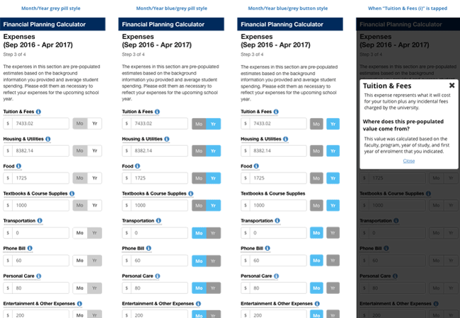High-fidelity wireframe of early mobile calculator designs.