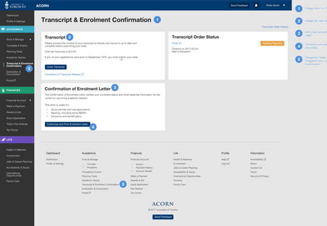 A hi-fi wireframe with annotations for developers.