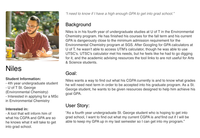 Example of a persona created for the GPA Calculator project.